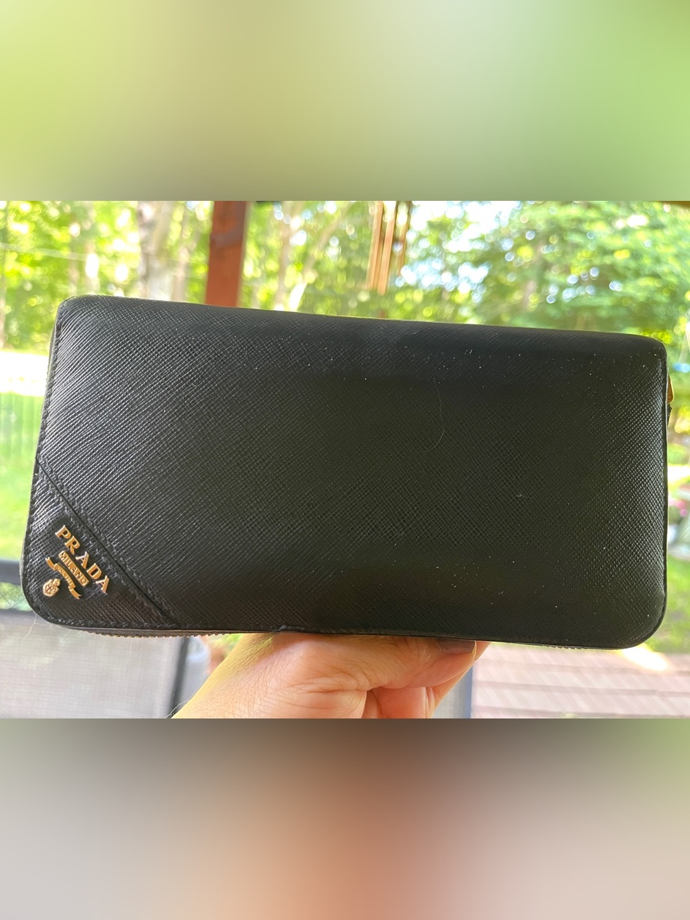 Prada Black Leather Saffiano Zip Around Long Wallet